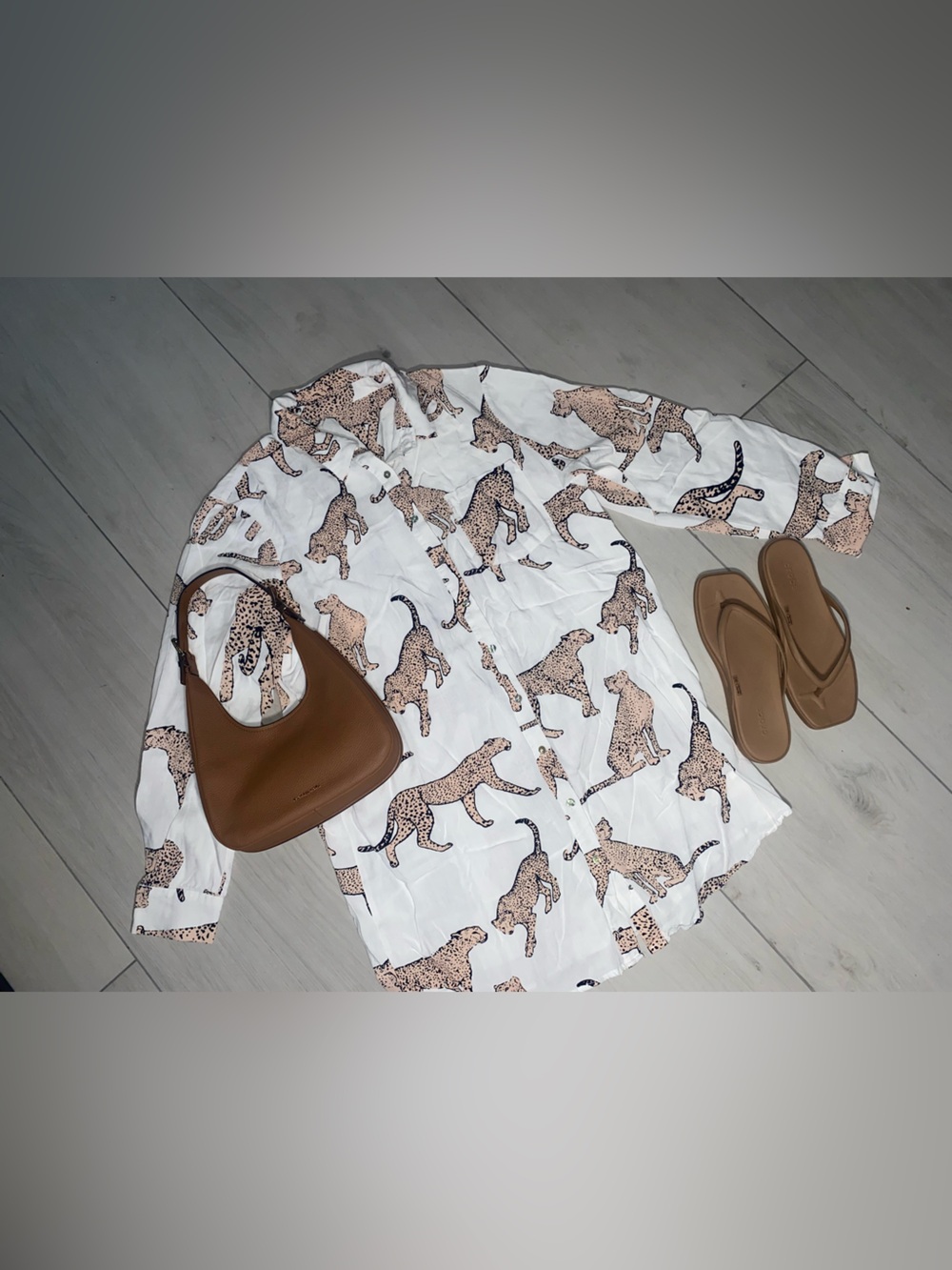 White Long Sleeve Leopard Print Shirt Dress